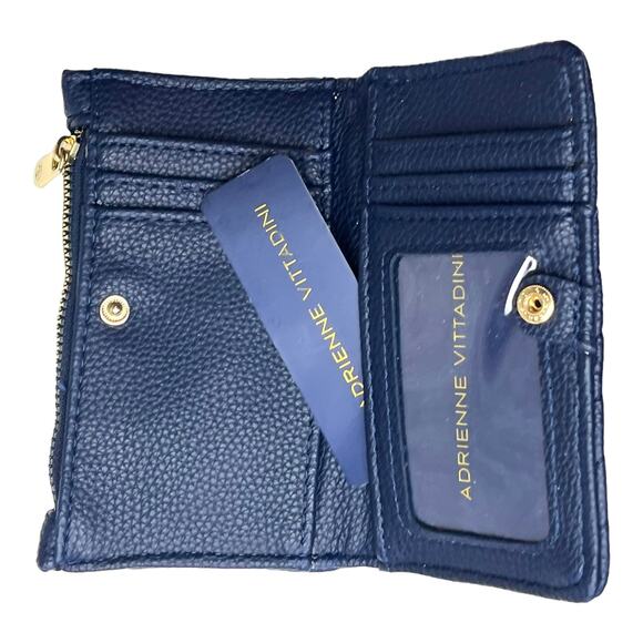 NEW Adrienne Vittadini WALLET Blue Quilted Faux Leather Bi Fold Credit Card Zip - Picture 3 of 7